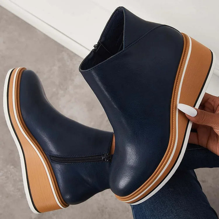 Stiefeletten Damen mit Profilsohle und Rundem Schnitt