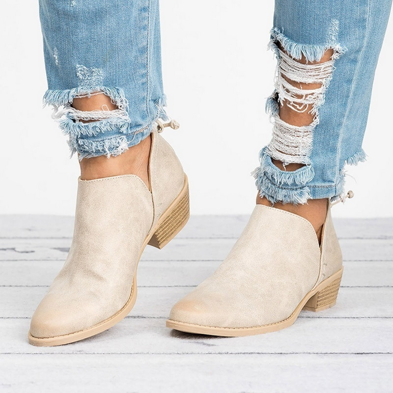 Stiefeletten Damen mit Rückreißverschluss und Blockabsatz