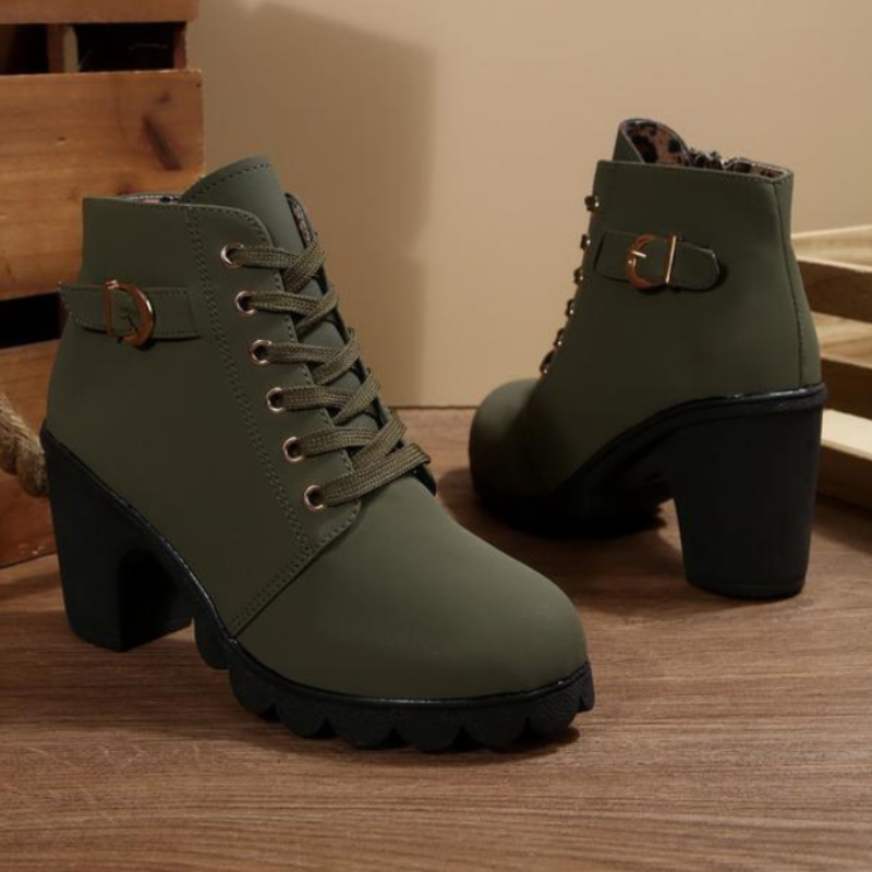 Stiefeletten Damen mit Schnürung und Kräftigem Blockabsatz