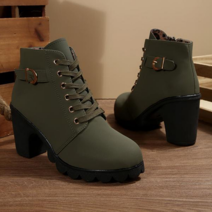 Stiefeletten Damen mit Schnürung und Kräftigem Blockabsatz