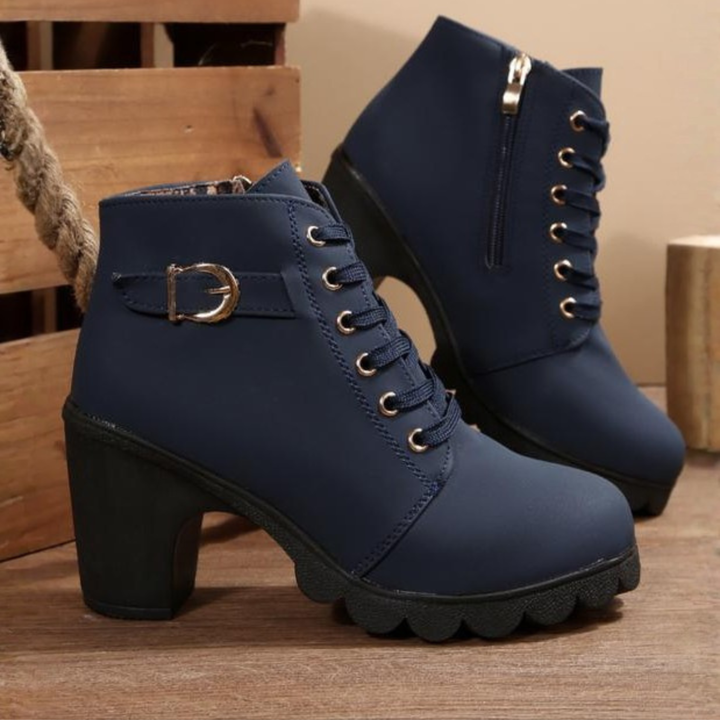 Stiefeletten Damen mit Schnürung und Kräftigem Blockabsatz