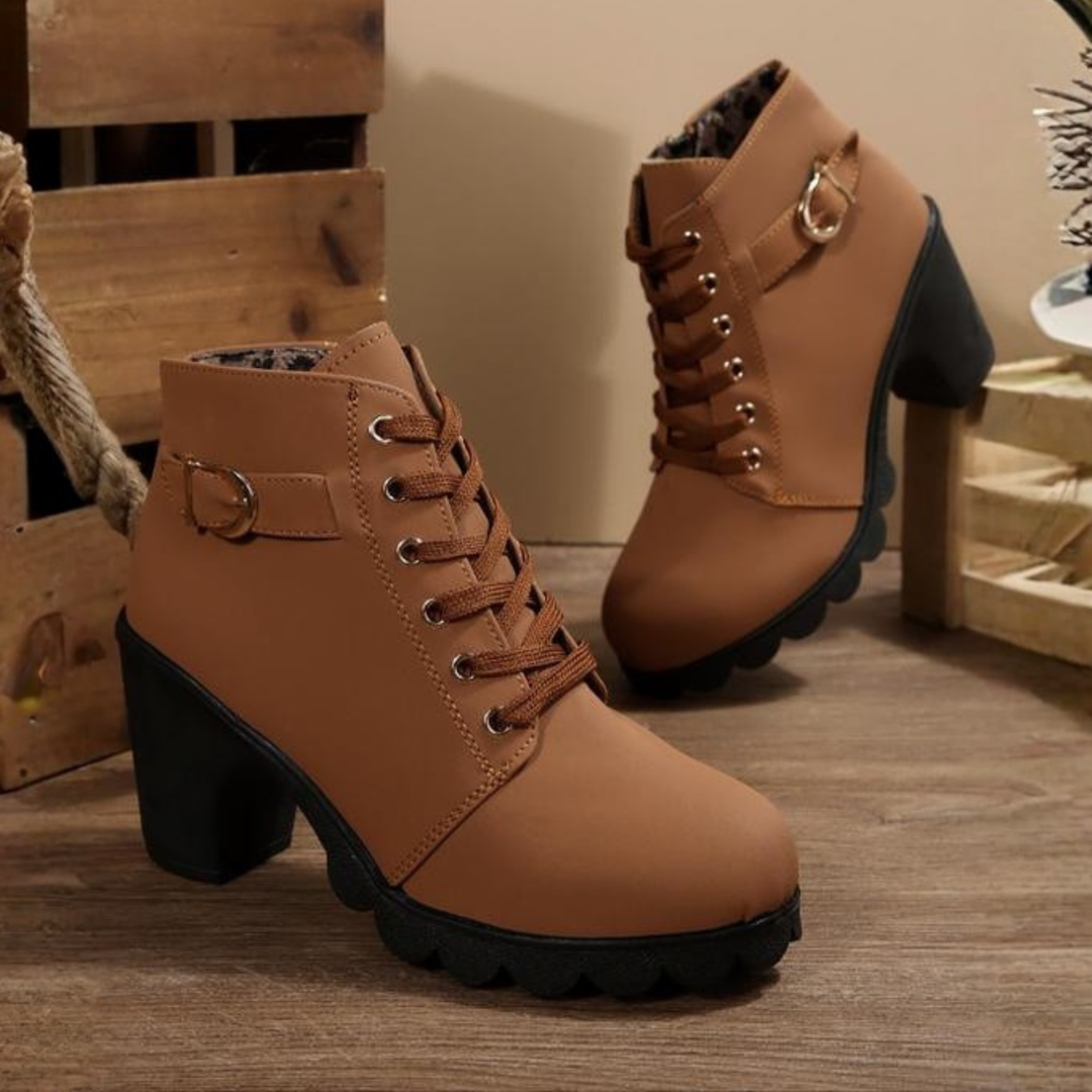 Stiefeletten Damen mit Schnürung und Kräftigem Blockabsatz