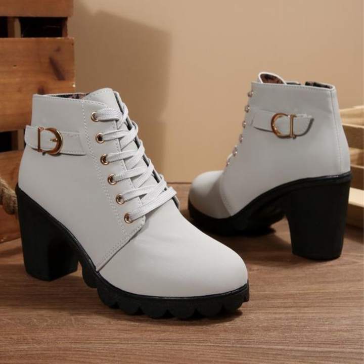 Stiefeletten Damen mit Schnürung und Kräftigem Blockabsatz