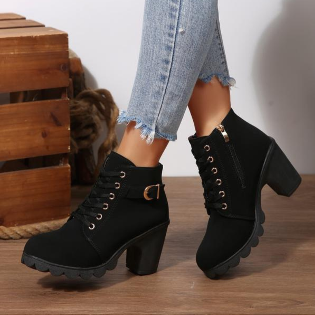 Stiefeletten Damen mit Schnürung und Kräftigem Blockabsatz