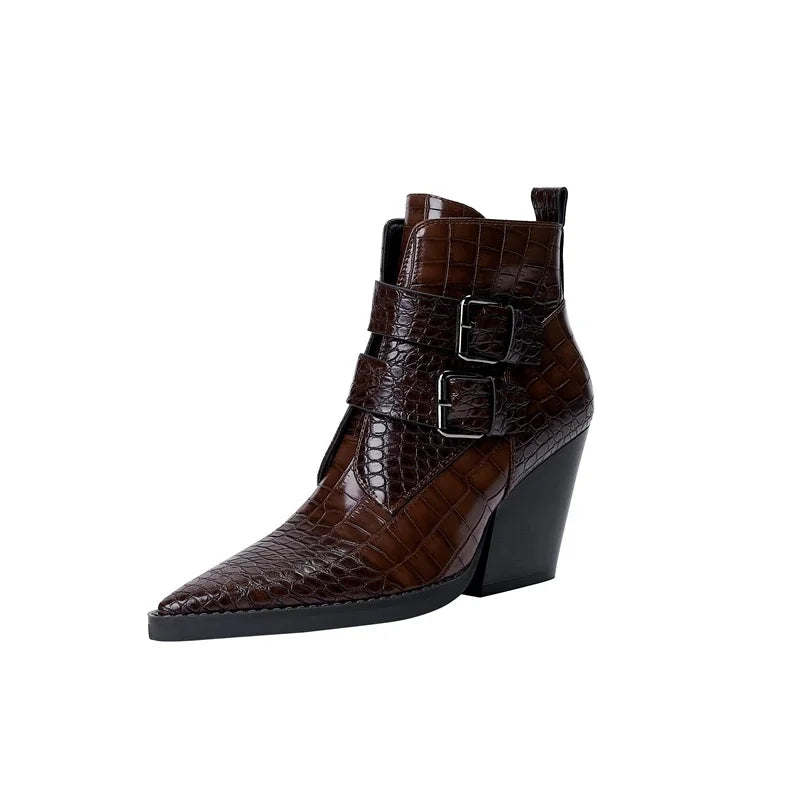 Stiefeletten Damen mit Spitzer Kappe und Zierschnalle