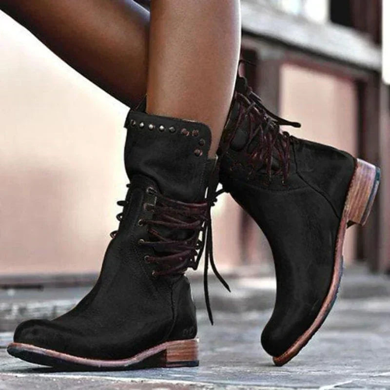 Stiefeletten Damen mit Vorderer Schnürung und Runder Kappe