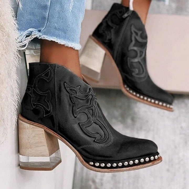 Stiefeletten Damen mit Westernnaht und Blockabsatz