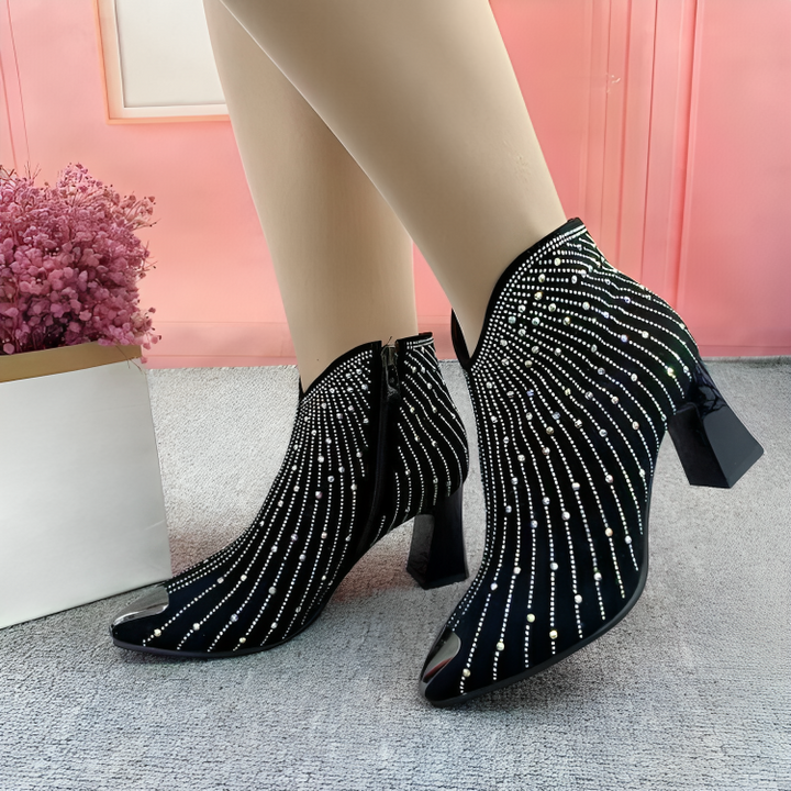 Stiefeletten Damen mit Ziersteinen und Spitzer Kappe
