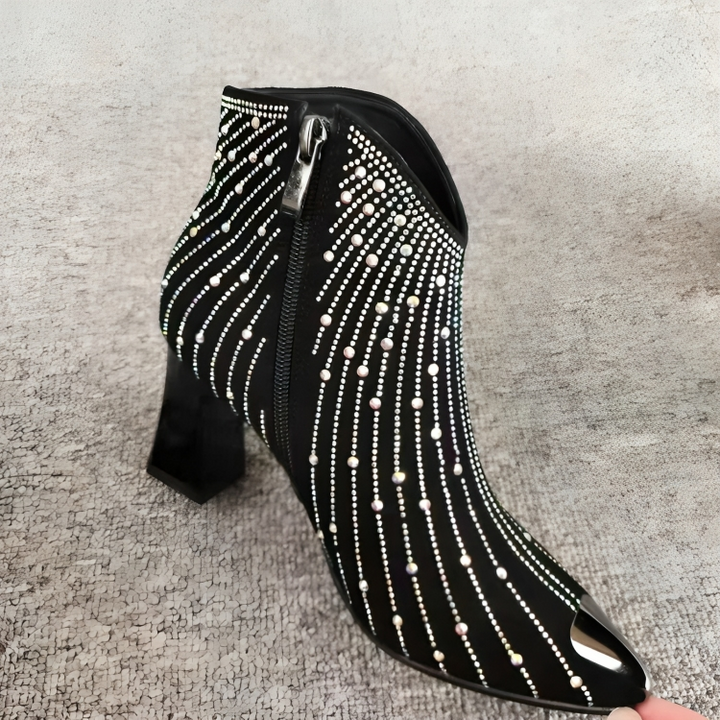 Stiefeletten Damen mit Ziersteinen und Spitzer Kappe