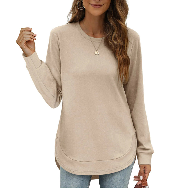 Svea Damen Langarmshirt mit Rundhals und abgerundetem High-Low-Saum – Beige