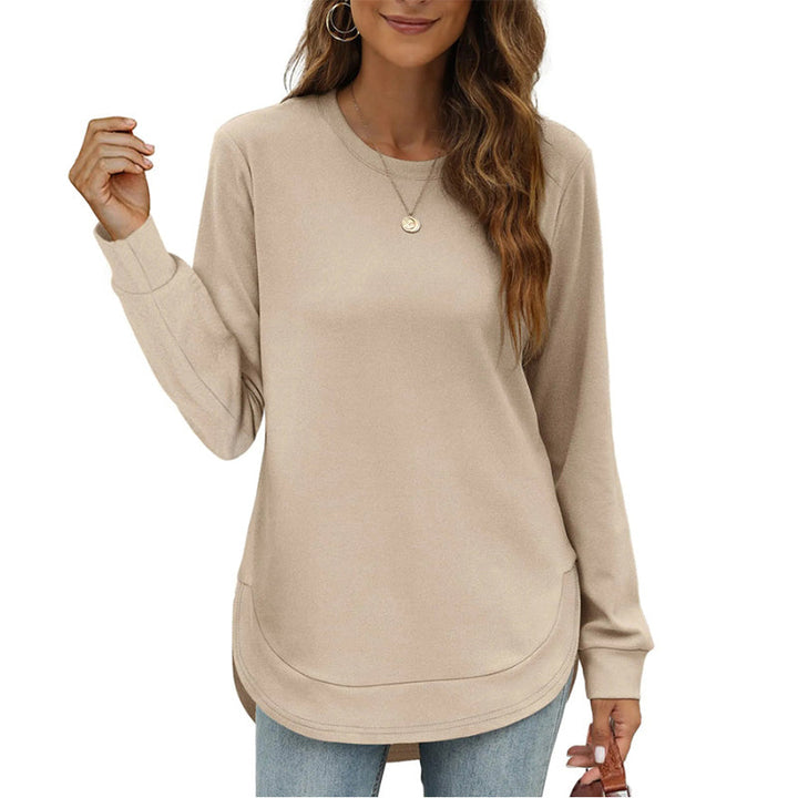 Svea Damen Langarmshirt mit Rundhals und abgerundetem High-Low-Saum – Beige