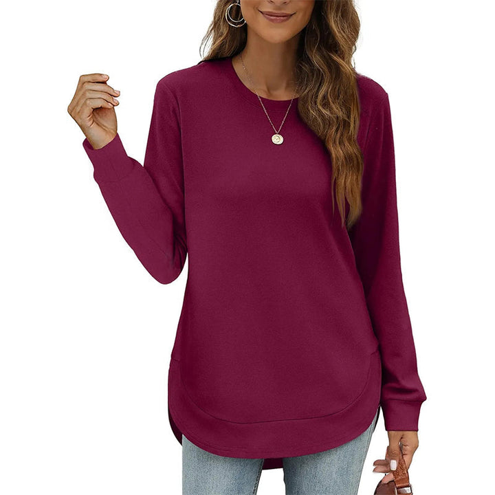 Svea Damen Langarmshirt mit Rundhals und abgerundetem High-Low-Saum – Bordeaux