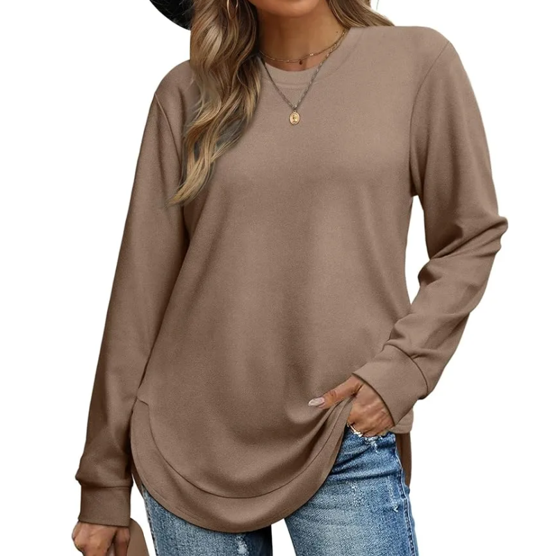 Svea Damen Langarmshirt mit Rundhals und abgerundetem High-Low-Saum