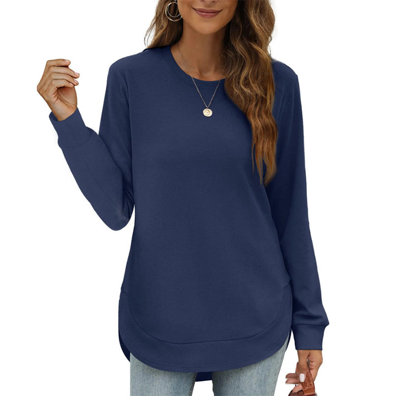 Svea Damen Langarmshirt mit Rundhals und abgerundetem High-Low-Saum – Marineblau