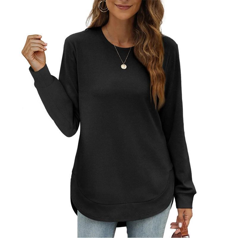 Svea Damen Langarmshirt mit Rundhals und abgerundetem High-Low-Saum – Schwarz