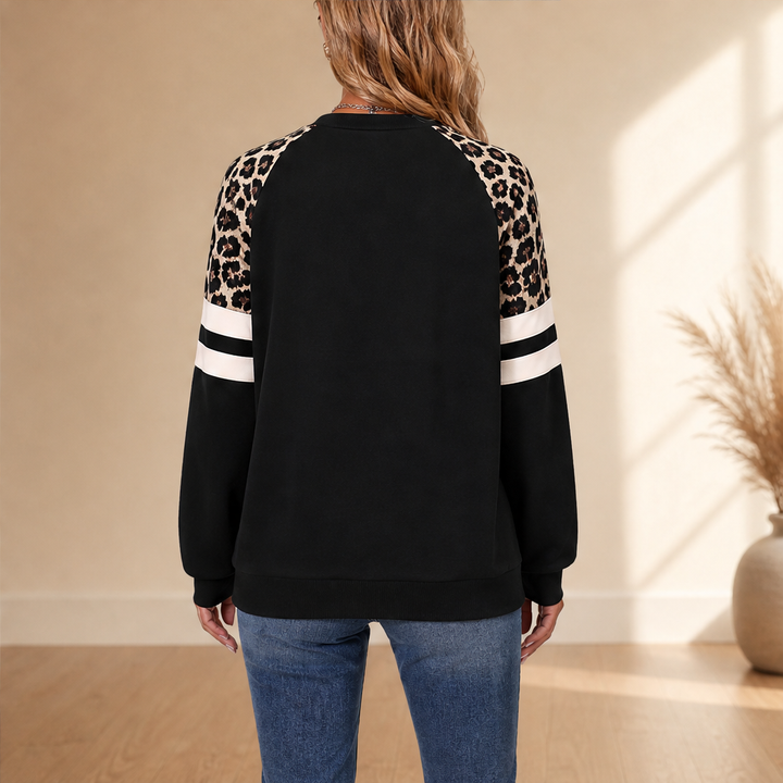 Svenja Damen Colorblock-Sweatshirt mit Rundhals und Leopardenärmeln