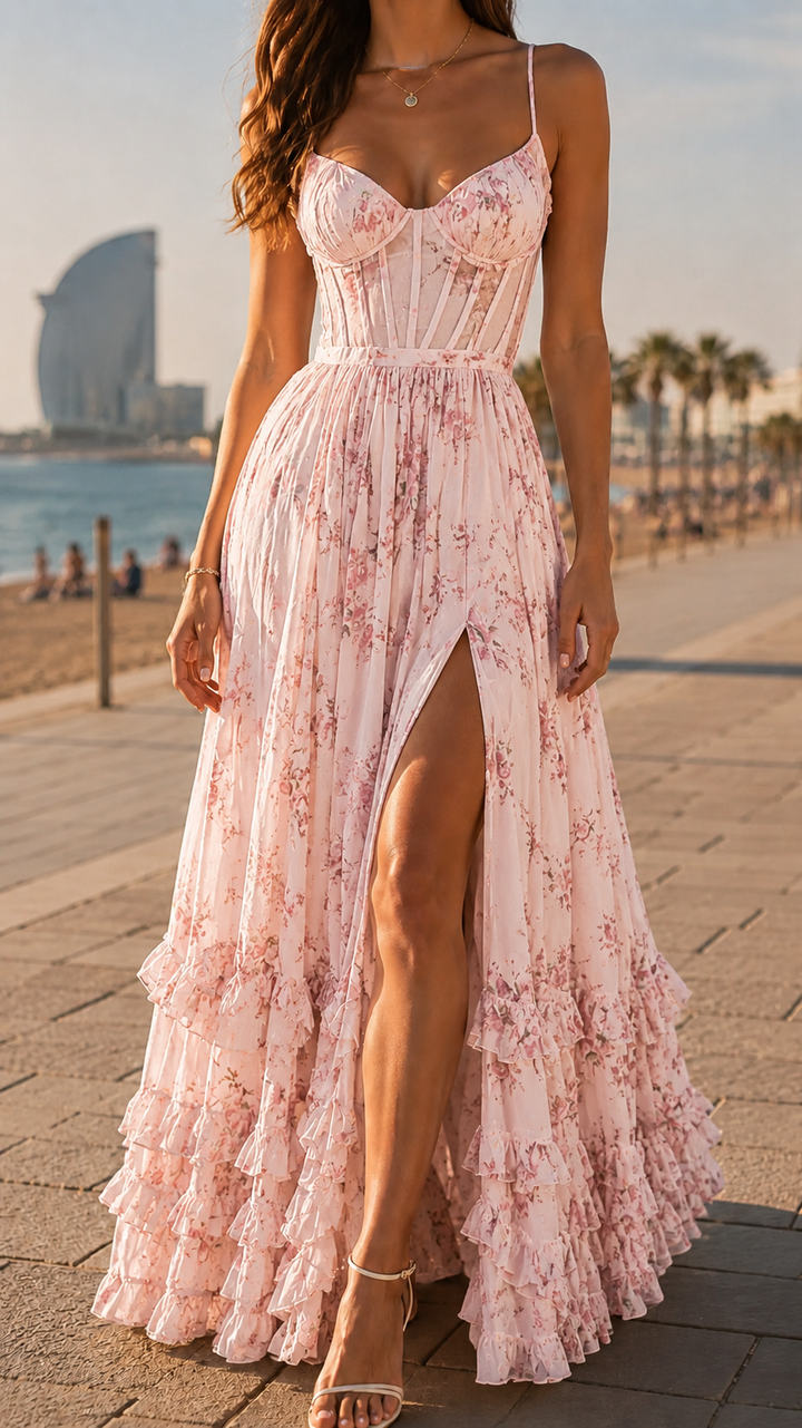 Thalia | Damen Florales Romantik Maxikleid