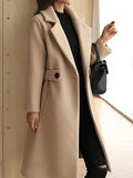 Thea | Damen langer Mantel mit Reverskragen und schmaler Silhouette