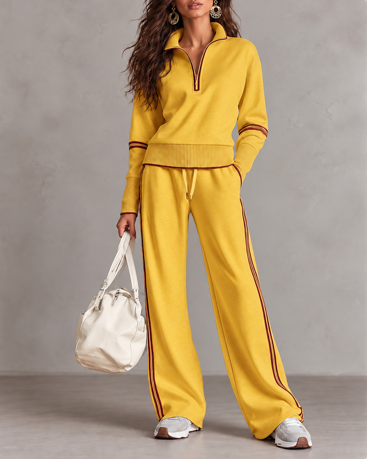 Thea Damen Colorblock Zweiteiler mit Rollkragen und Weiter Hose – Gelb