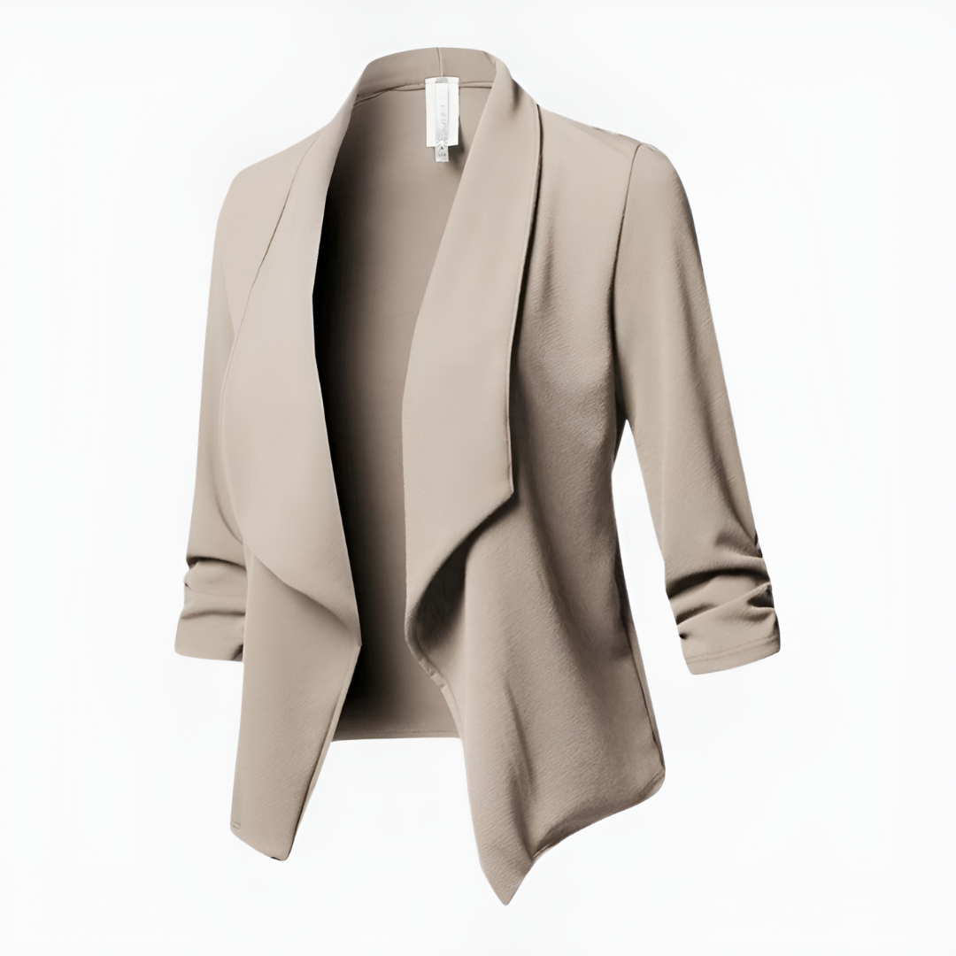 Thekla Damen Blazer mit Schalkragen und offener Front – Beige