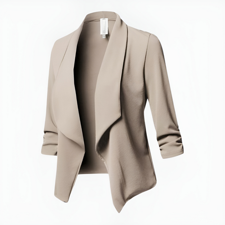 Thekla Damen Blazer mit Schalkragen und offener Front – Beige