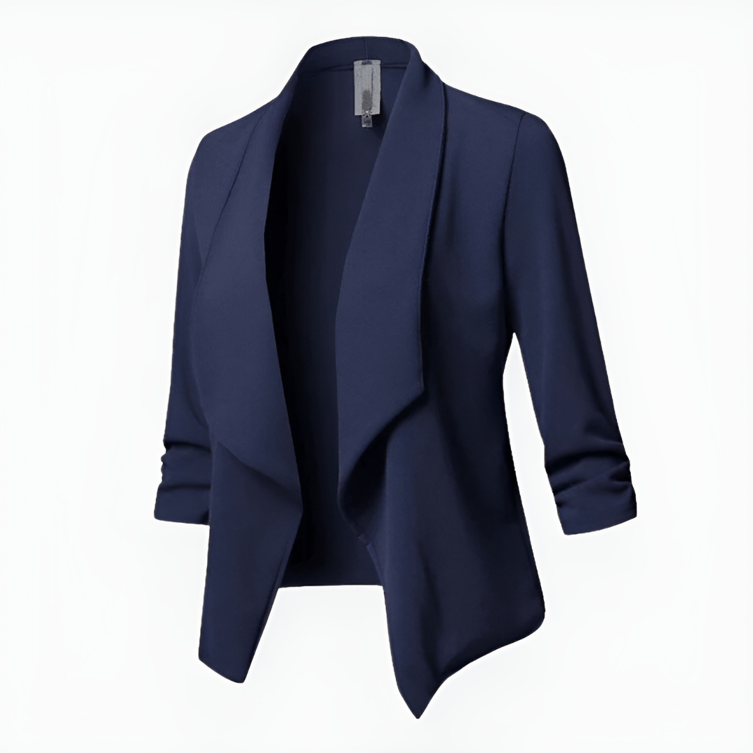 Thekla Damen Blazer mit Schalkragen und offener Front – Marineblau