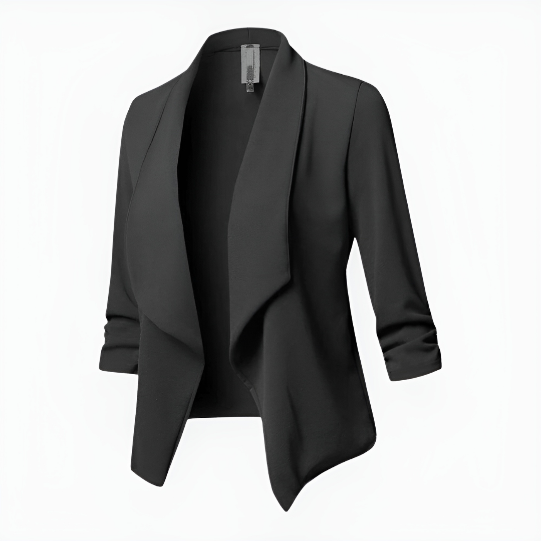 Thekla Damen Blazer mit Schalkragen und offener Front – Schwarz