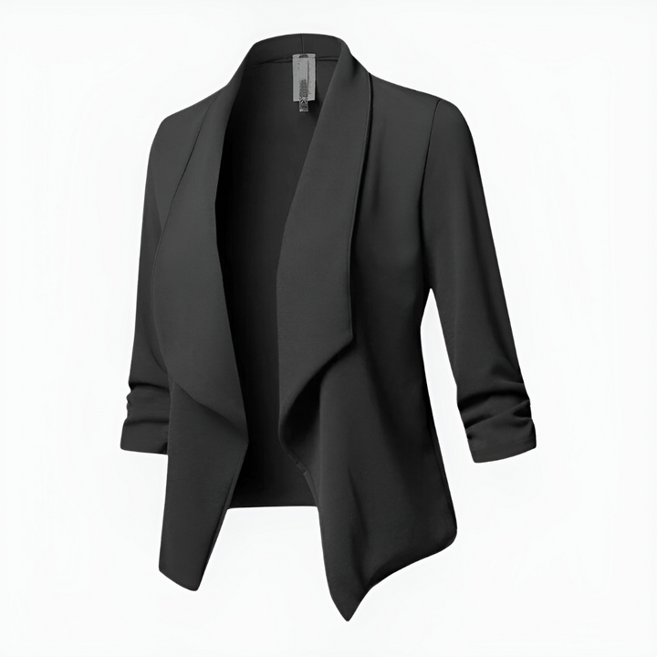 Thekla Damen Blazer mit Schalkragen und offener Front – Schwarz