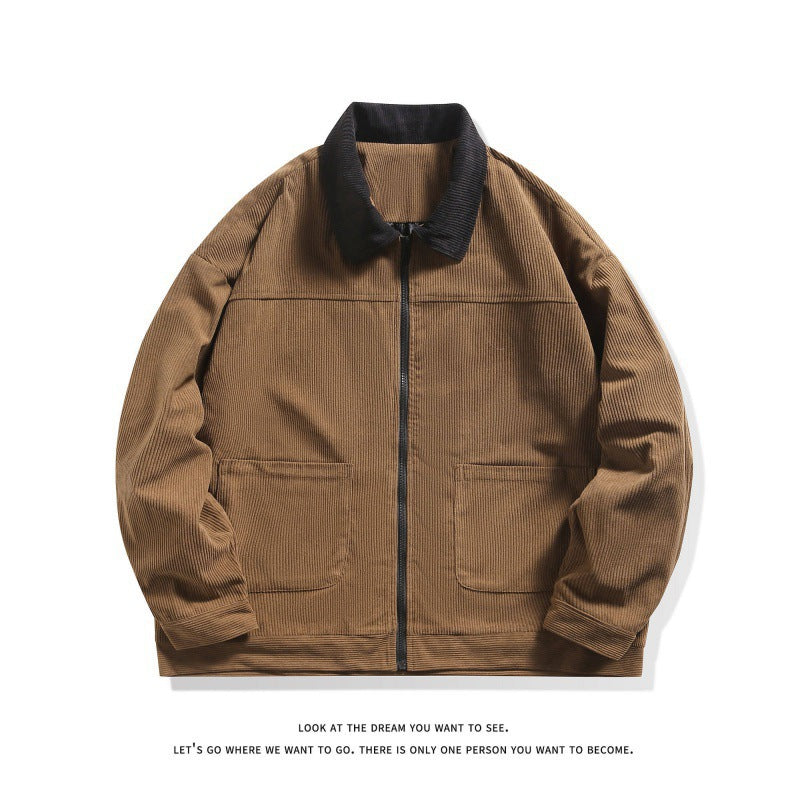 Theo | Herren Gefütterte Cordjacke mit Kontrastkragen