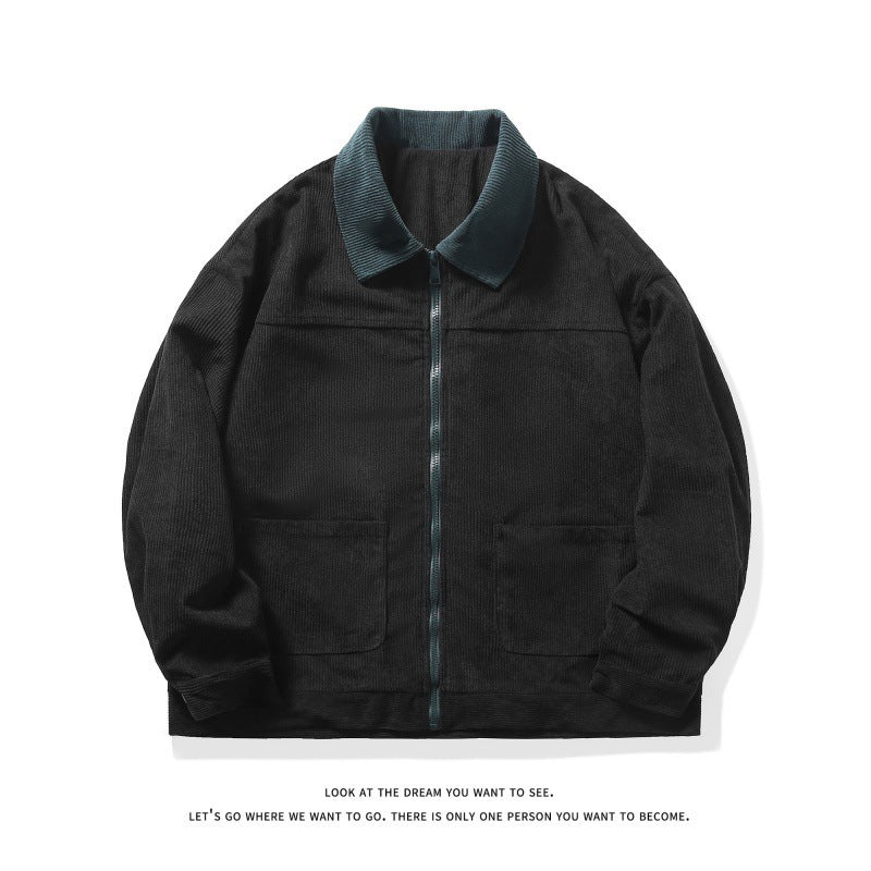 Theo | Herren Gefütterte Cordjacke mit Kontrastkragen
