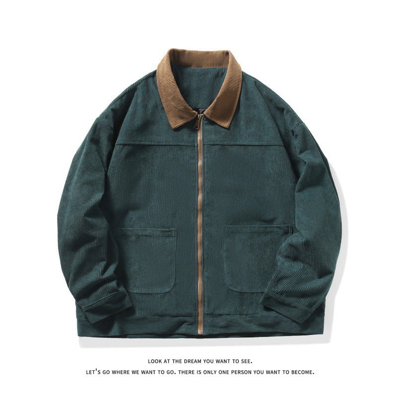 Theo | Herren Gefütterte Cordjacke mit Kontrastkragen