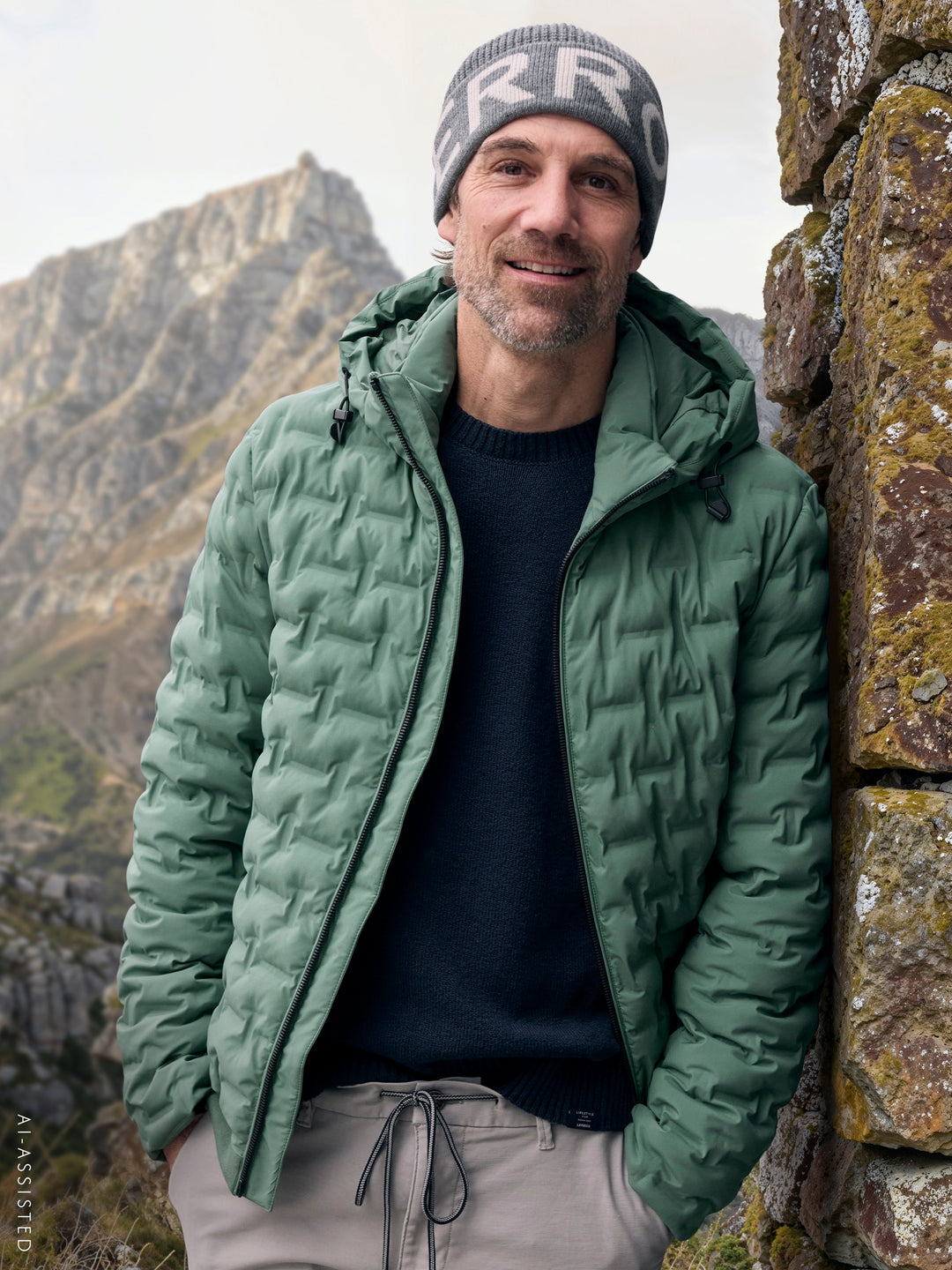 Theo Herren Steppjacke mit abnehmbarer Kapuze und elastischen Bündchen – Grün