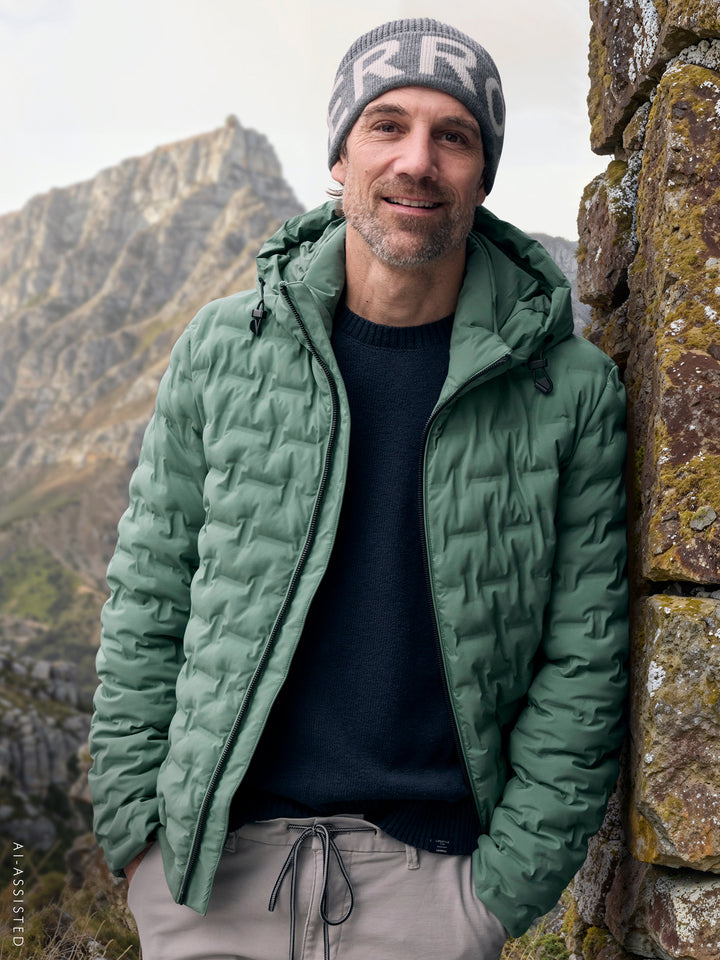Theo Herren Steppjacke mit abnehmbarer Kapuze und elastischen Bündchen – Grün