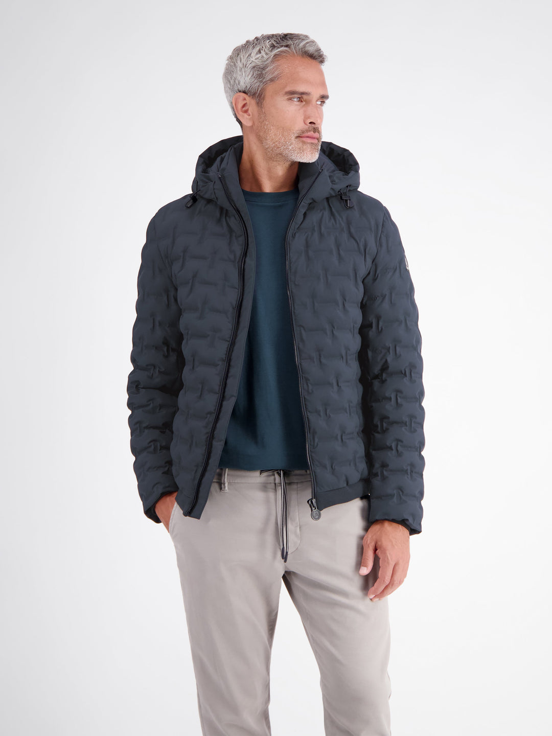 Theo Herren Steppjacke mit abnehmbarer Kapuze und elastischen Bündchen