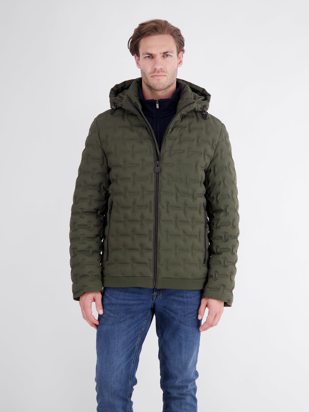 Theo Herren Steppjacke mit abnehmbarer Kapuze und elastischen Bündchen – Olivgrün