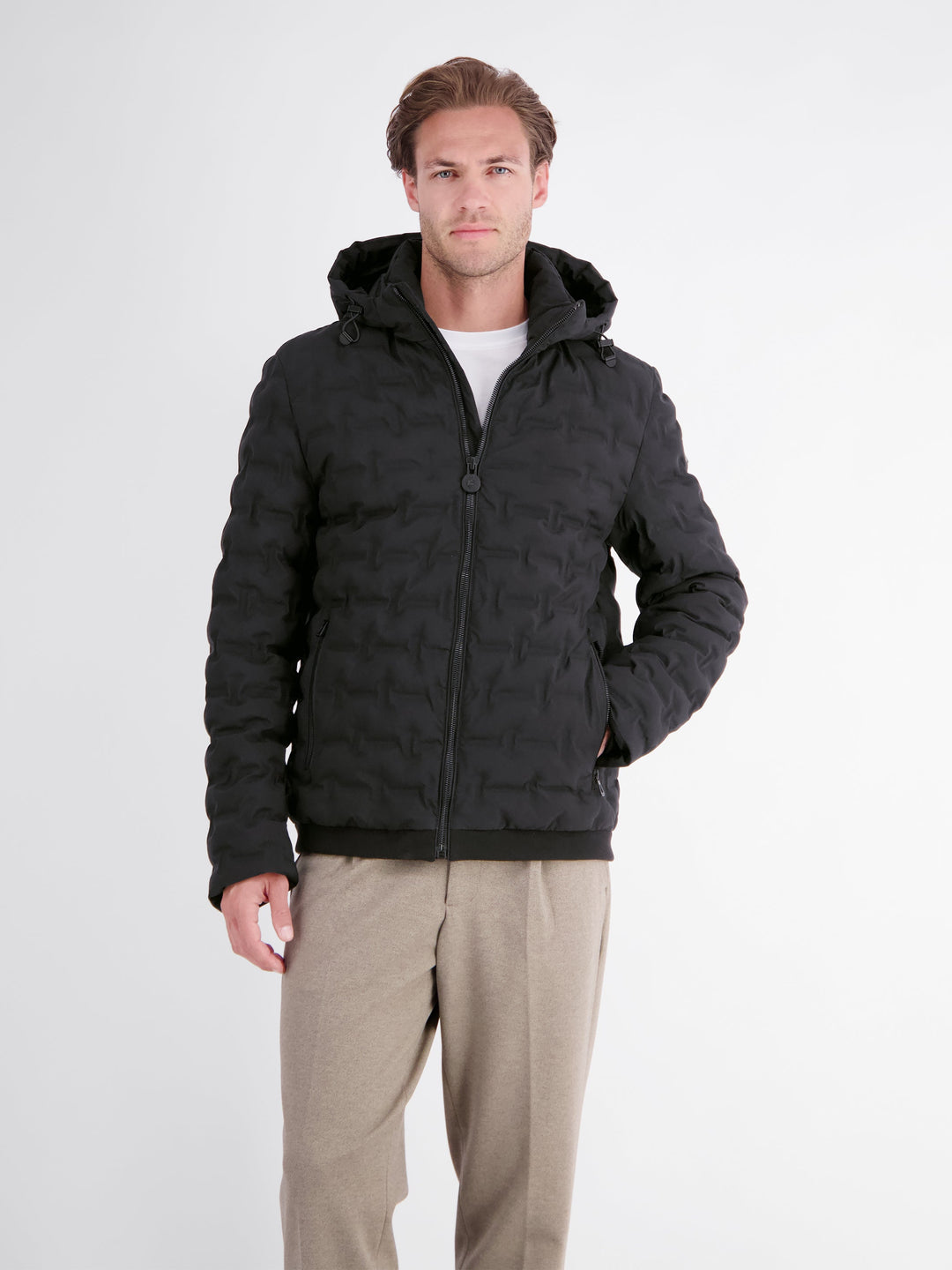 Theo Herren Steppjacke mit abnehmbarer Kapuze und elastischen Bündchen