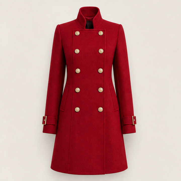 Thilde Damen Mantel mit Stehkragen und doppelreihiger Knopfleiste im Military-Stil – Rot
