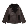 Tilda | Damen Jacke in Cape-Optik aus Kunstleder mit breiten Revers