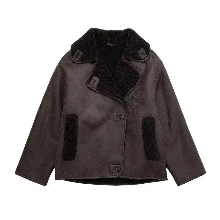 Tilda Damen Jacke in Cape-Optik aus Kunstleder mit breiten Revers