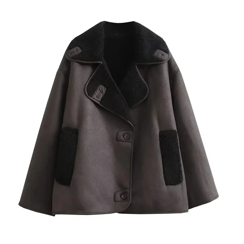 Tilda Damen Jacke in Cape-Optik aus Kunstleder mit breiten Revers