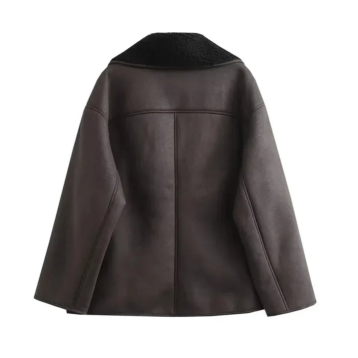 Tilda Damen Jacke in Cape-Optik aus Kunstleder mit breiten Revers