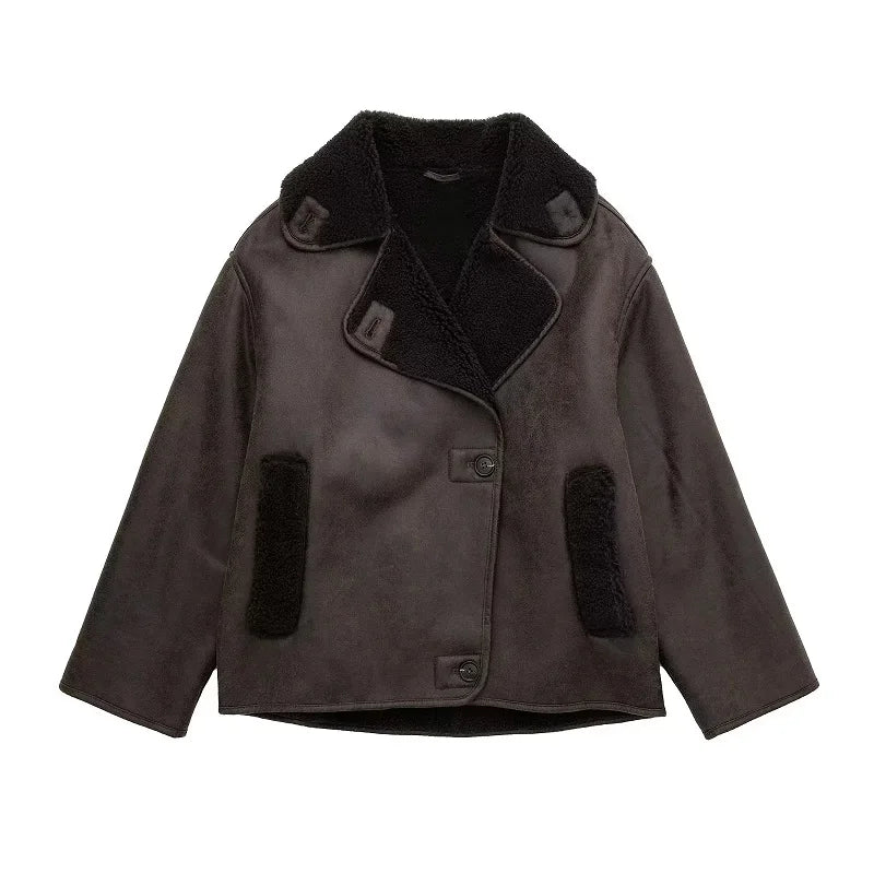 Tilda Damen Jacke in Cape-Optik aus Kunstleder mit breiten Revers