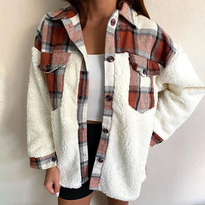 Tilda Damen Plüsch-Hemdjacke mit Patchwork-Einsätzen und Brusttaschen – Braun