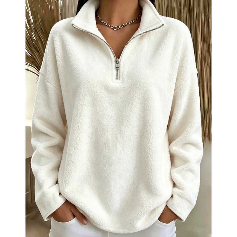 Tilda Troyer-Sweatshirt – Kurzer Reißverschluss und überschnittene Schultern