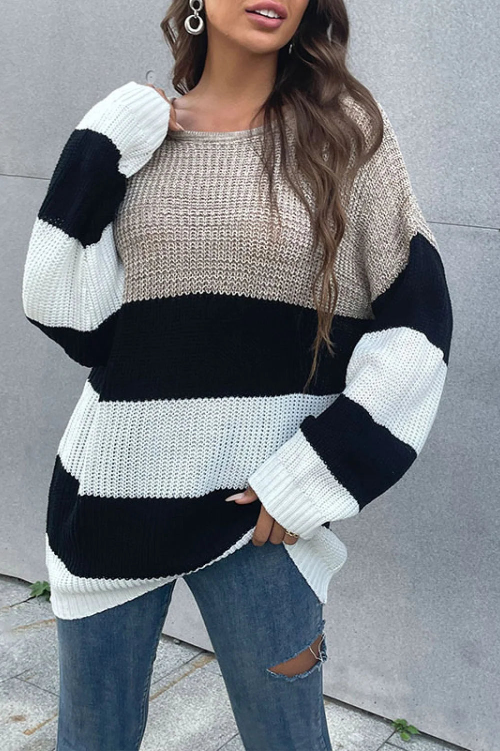 Tjorven | Damen Strickjumper mit Rundhalsausschnitt und gerippten Bündchen