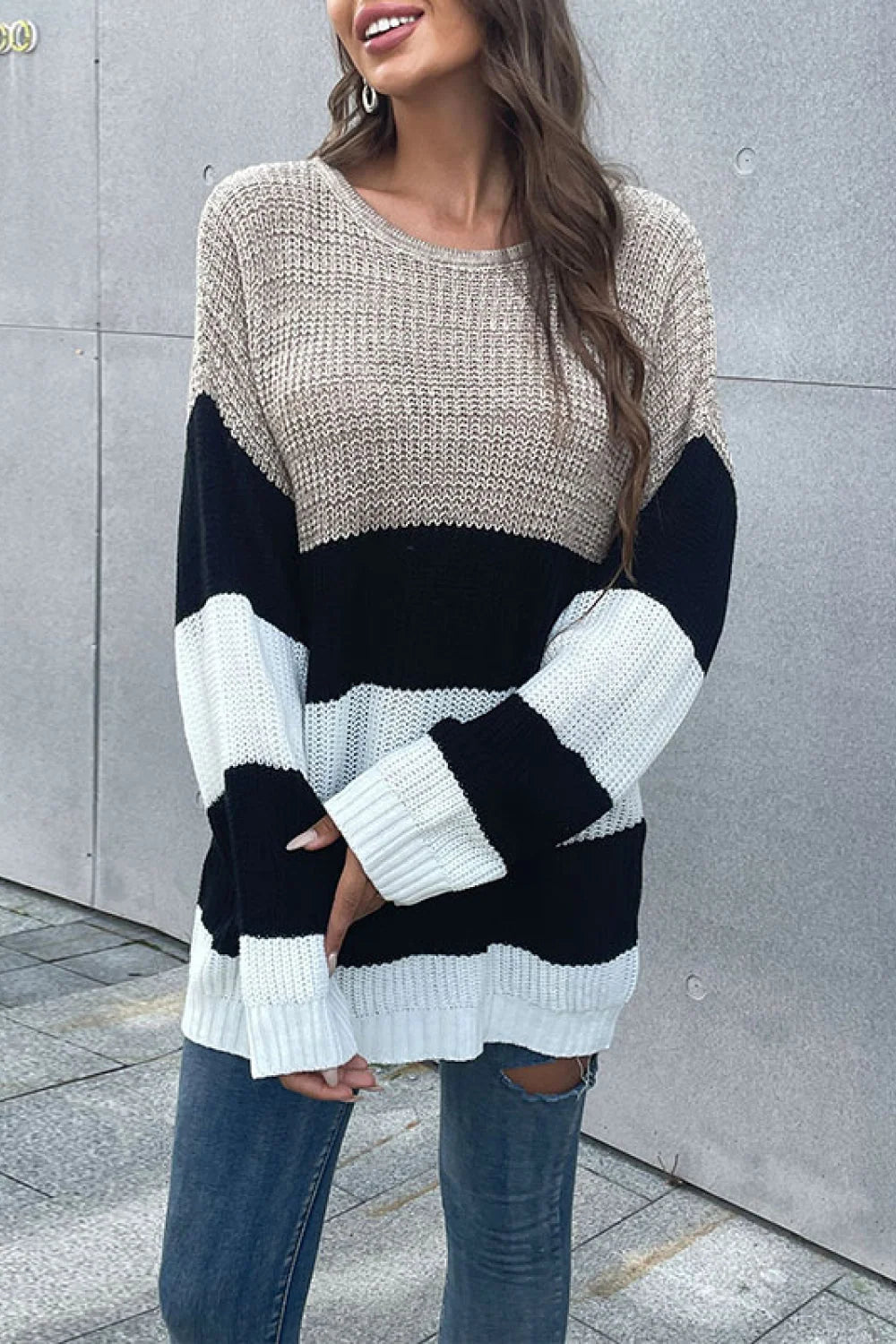 Tjorven | Damen Strickjumper mit Rundhalsausschnitt und gerippten Bündchen