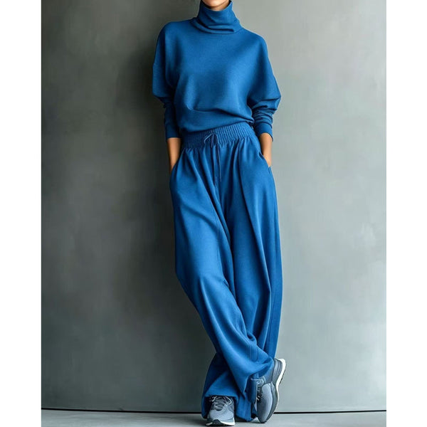 Tjorven Damen Zweiteiler mit Stehkragen-Pullover und weiter Hose Blau