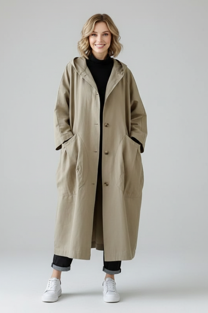 Trenchcoat Damen mit Kapuze und Oversized-Schnitt