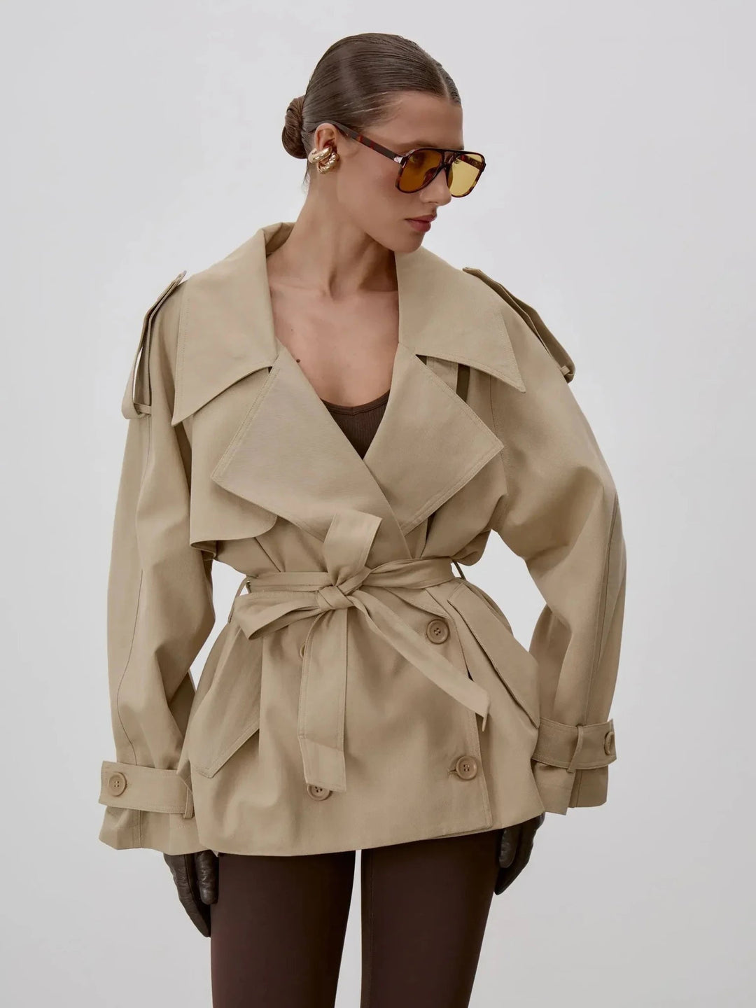 Trenchcoat Damen mit Stehkragen und Schnürung
