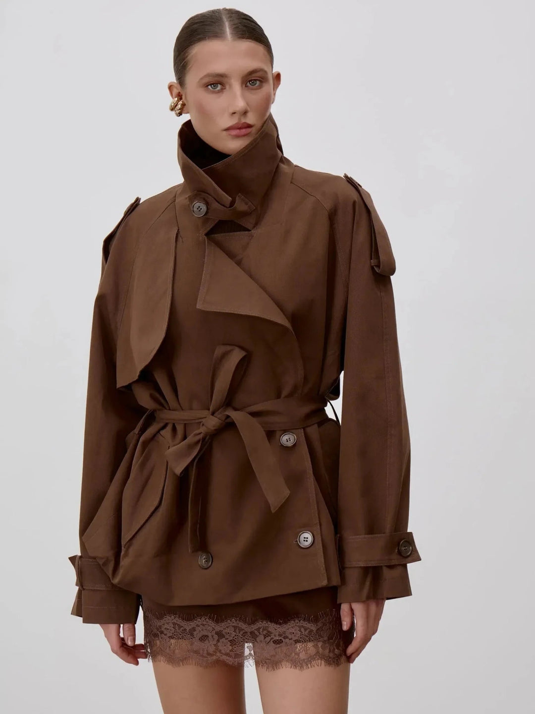 Trenchcoat Damen mit Stehkragen und Schnürung
